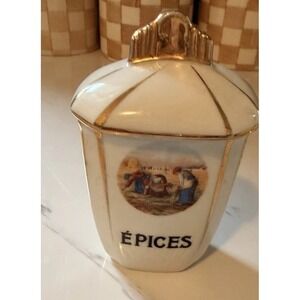 Antique Limoges French Porcelain Canisters with Lid "Epices" Circa 1910
